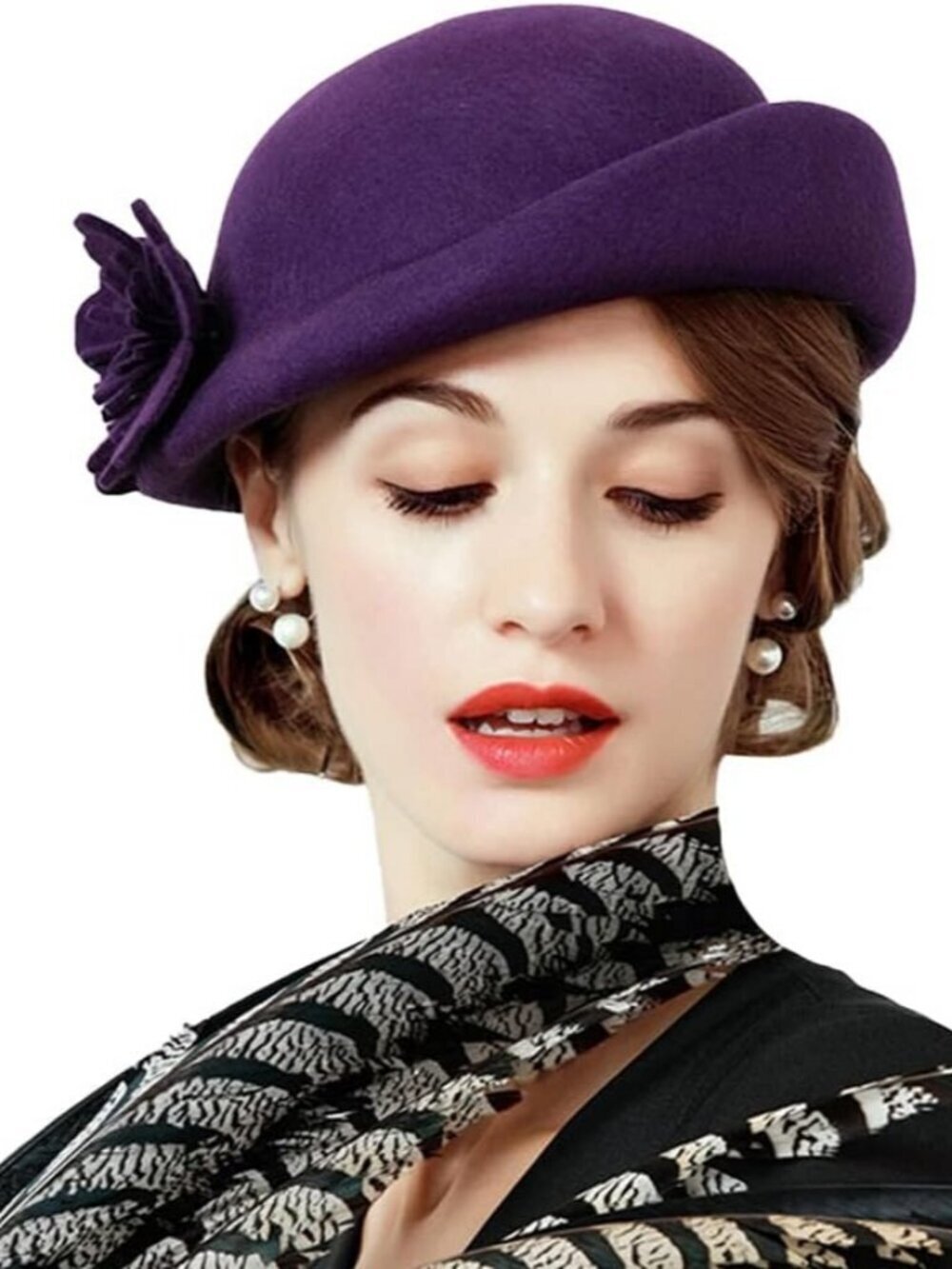 Women's Wool Felt Ribbon French Fashion Vintage Millinery Beret Hats Purple 1